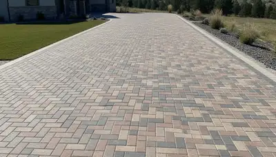 Completed interlocking paver driveway installation by professional landscapers in Boise, ID