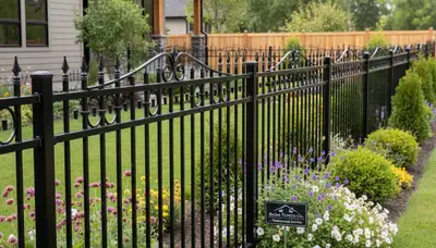 Ornamental black metal fence installation by Chop Chop Landscaping in Boise, ID enhancing property curb appeal
