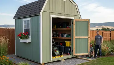 New backyard shed installation by Chop Chop Landscaping in Boise, ID with professional finish