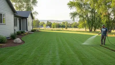 Freshly installed vibrant green sod lawn by professional landscapers in Boise, ID