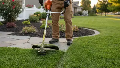 Professional landscaper performing precise lawn edging and trimming in Boise, ID for a clean, finished look