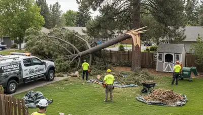 Boise ID landscapers clearing storm debris and fallen branches during professional yard cleanup service